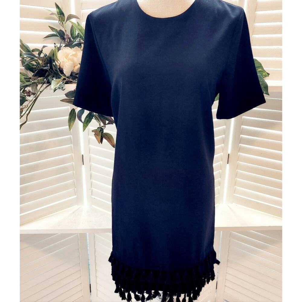 ZARA WOMEN BLACK TASSEL SHIFT DRESS ZIP BACK SIZE MED